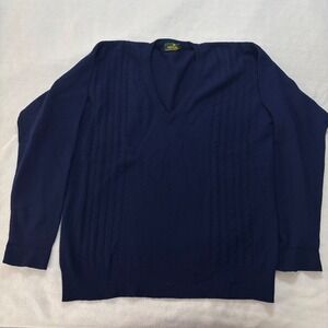 Lyle & Scott Mens Navy Blue 100% Cashmere V-Neck Cable Knit Sweater Size M